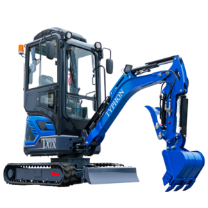 TYPHON TERROR XIX Prestige Cabin Mini Excavator 4200lbs 20.4 HP Kubota D902 with Boom Swing, Retractable Tracks