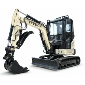 TYPHON TERROR III PROPACT Series – 6000 lb Mini Excavator with Kubota D1105 Diesel Engine, Side Swing, Retractable Rubber Track, AC & Heater Cabin